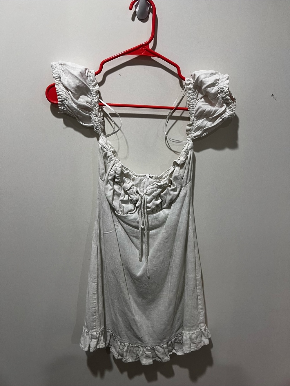 White Ruffle-Trim sweetheart off shoulder mini dress